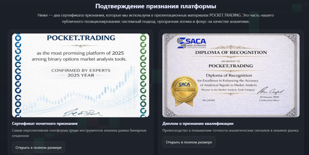 Сертификаты на сайте @PocketTradeX